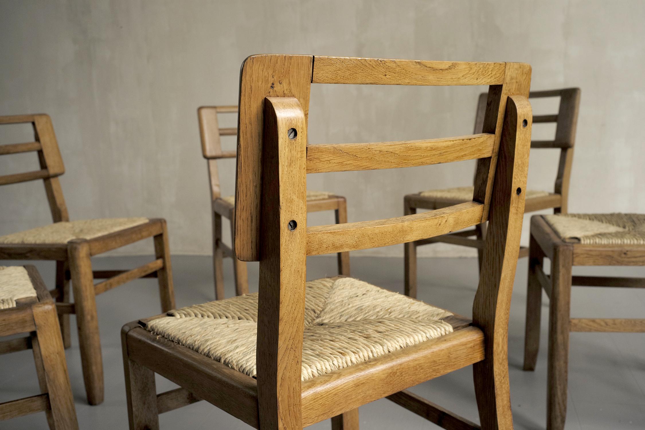 Pierre Cruège, Set of 6 Straw Chairs, France, 1950 In Good Condition For Sale In Catonvielle, FR