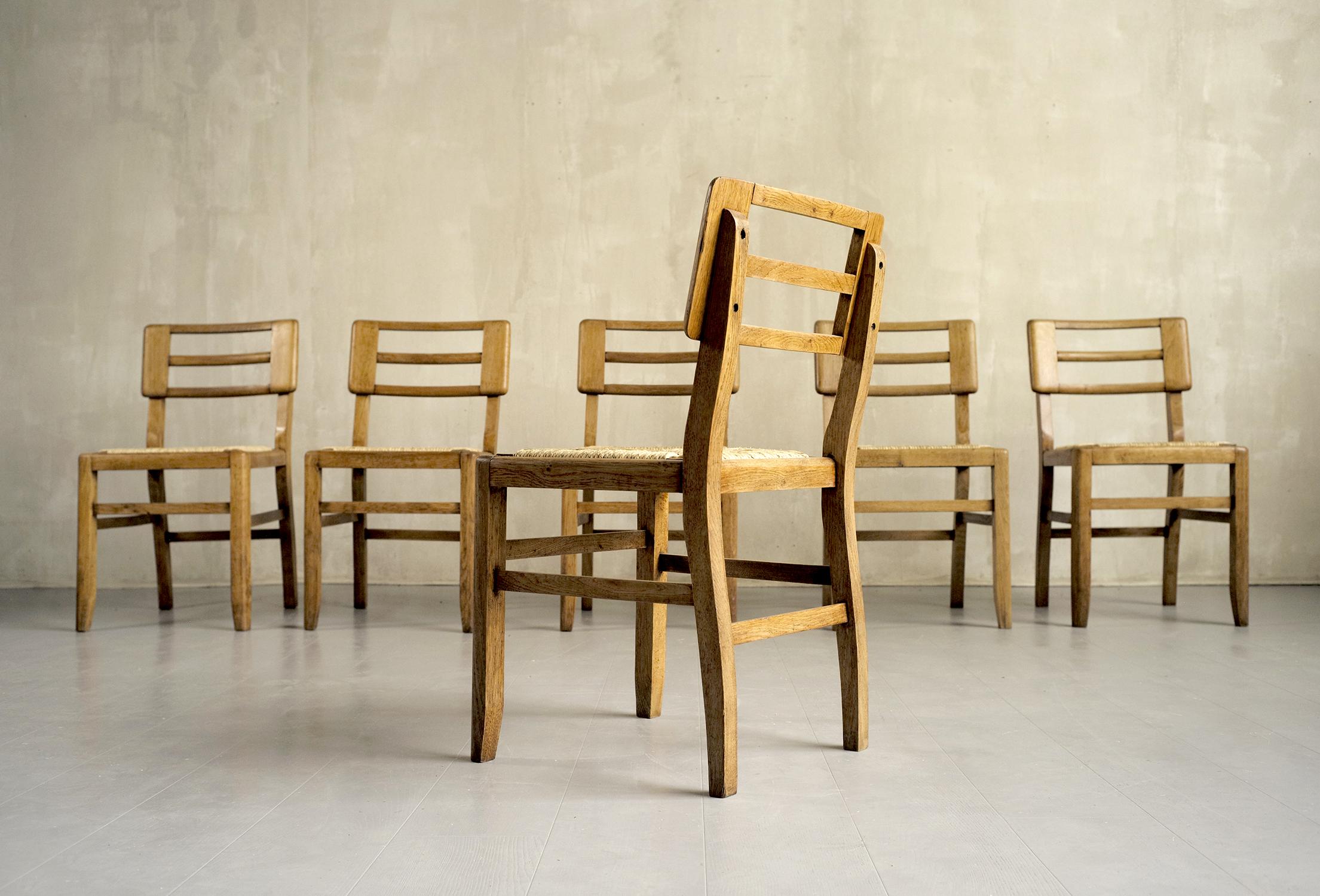 Pierre Cruège, Set of 6 Straw Chairs, France, 1950 For Sale 1