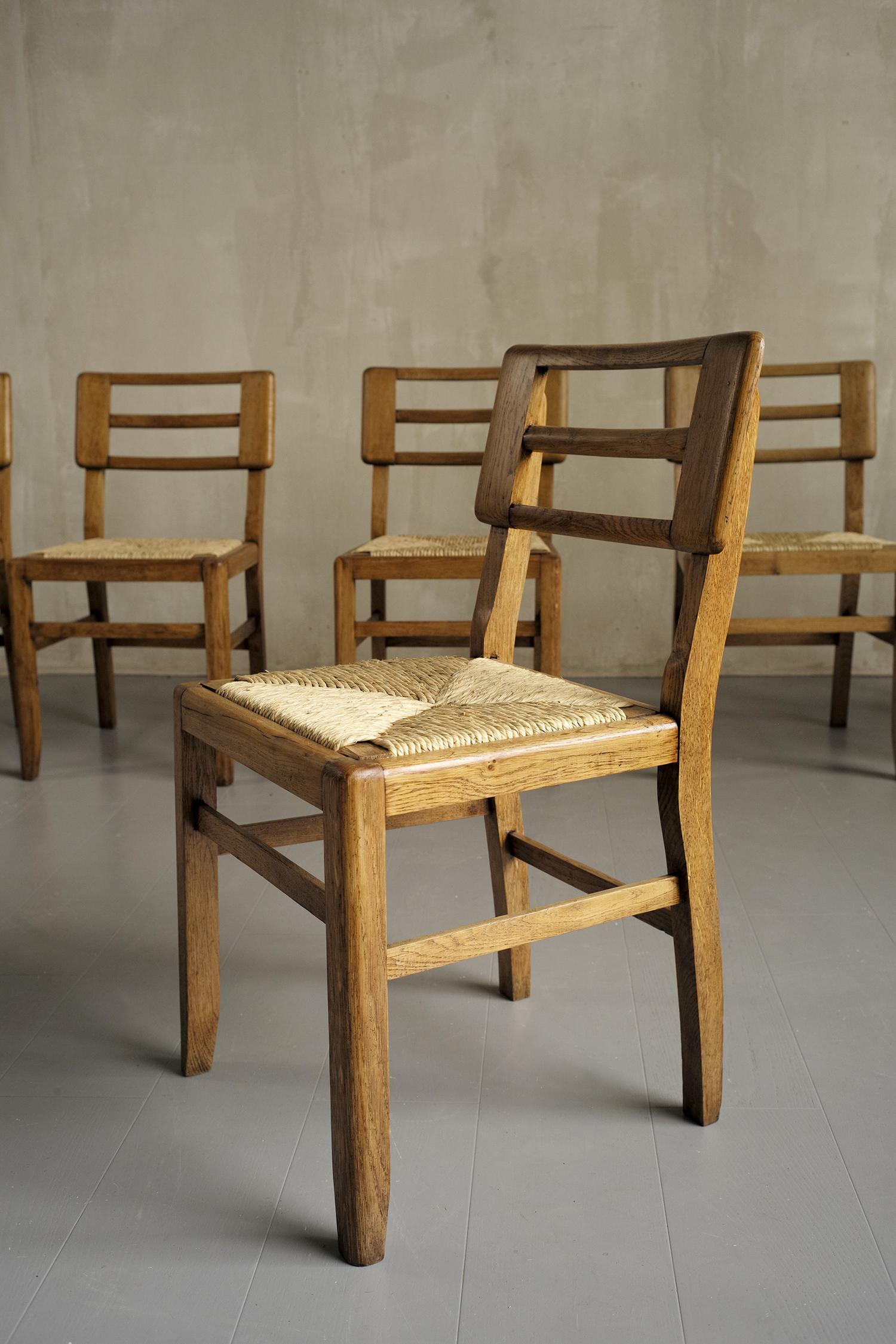 Pierre Cruège, Set of 6 Straw Chairs, France, 1950 For Sale 2