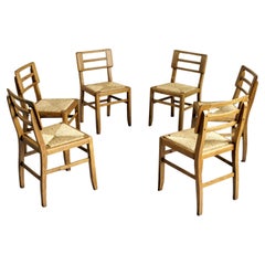 Pierre Cruège, Set of 6 Straw Chairs, France, 1950