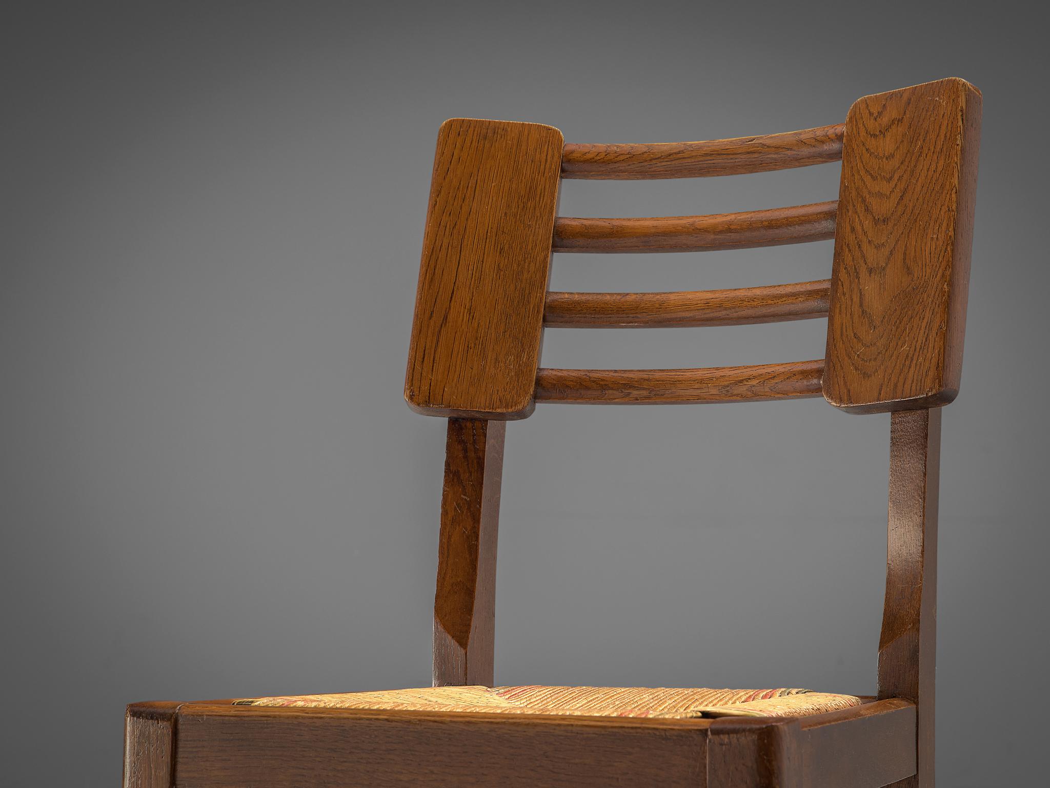 Pierre Cruège Set of Six Dining Chairs in Oak and Straw  2