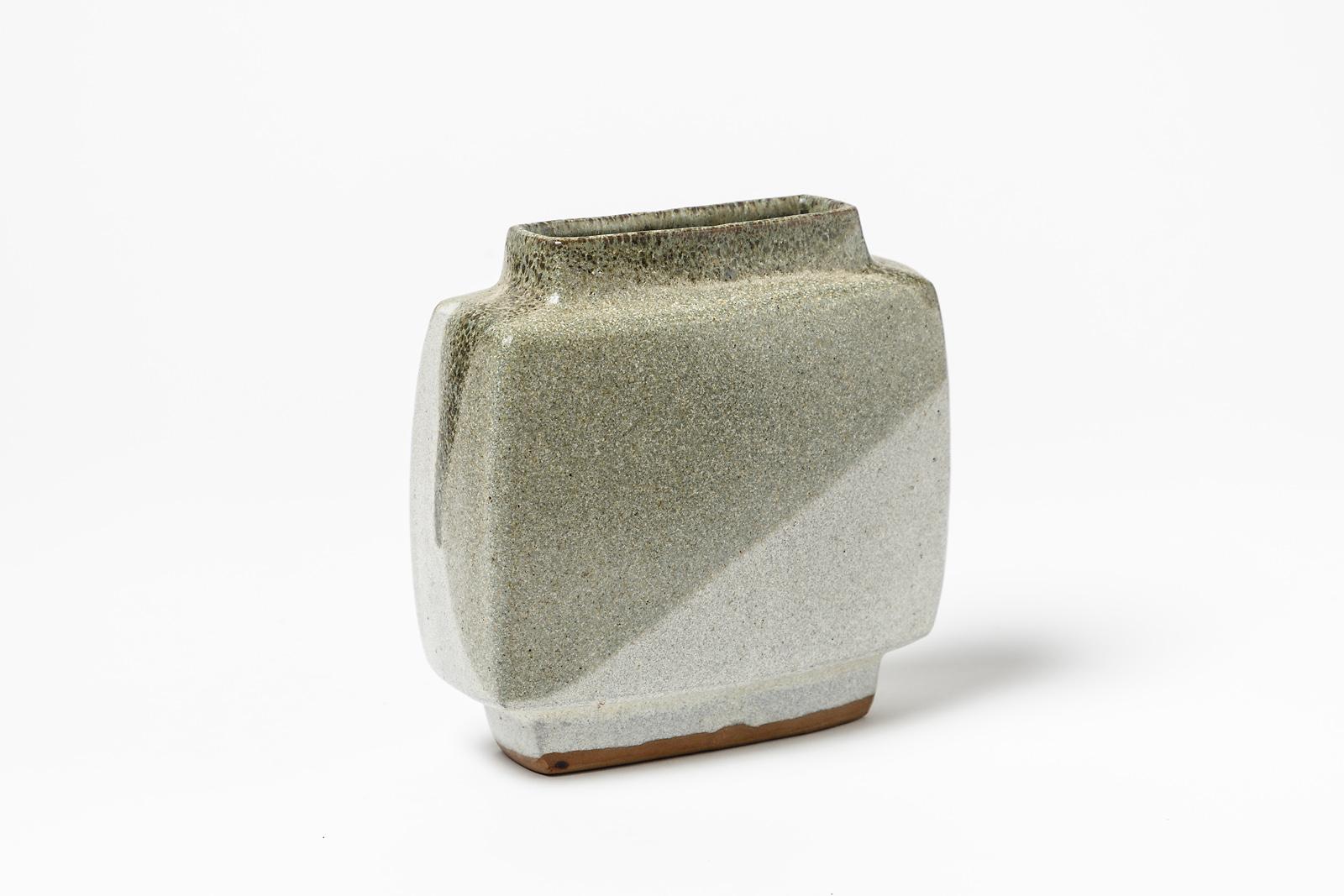Mid-Century Modern Pierre Culot Geometric Design White and Grey Ceramic Vase, circa 1970