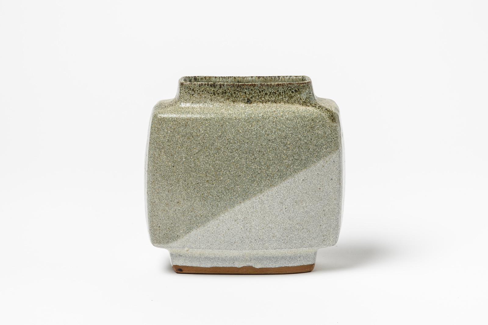 French Pierre Culot Geometric Design White and Grey Ceramic Vase, circa 1970