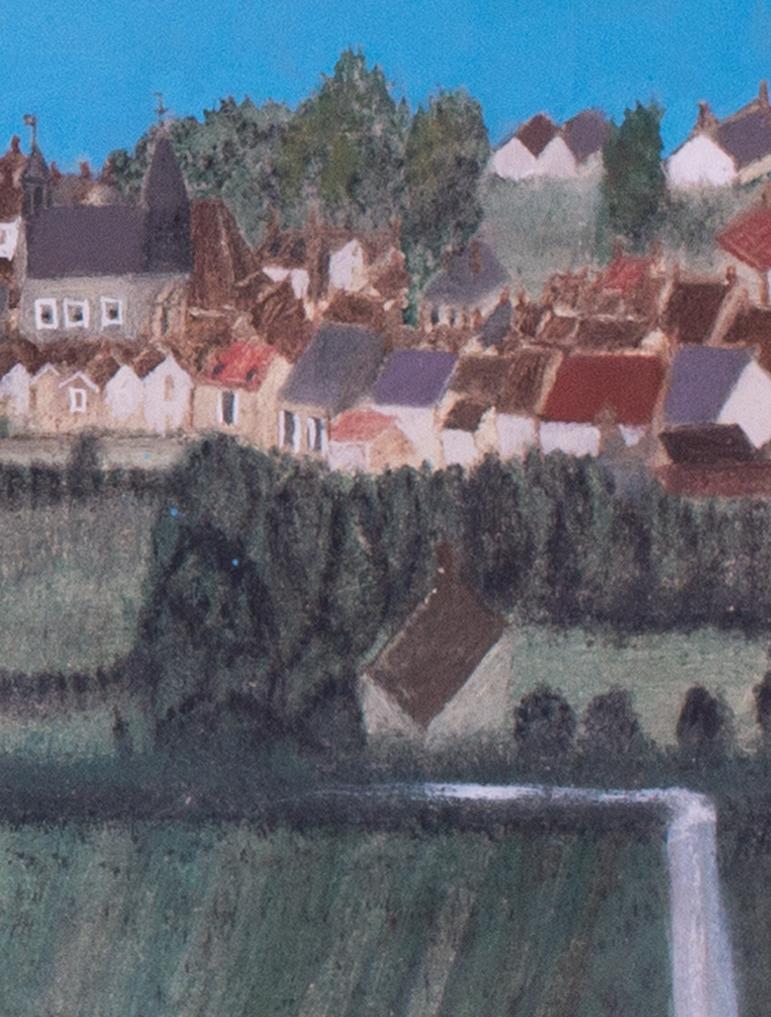 Early 20th Century French landscape oil painting of Ville de Bleneau For Sale 2