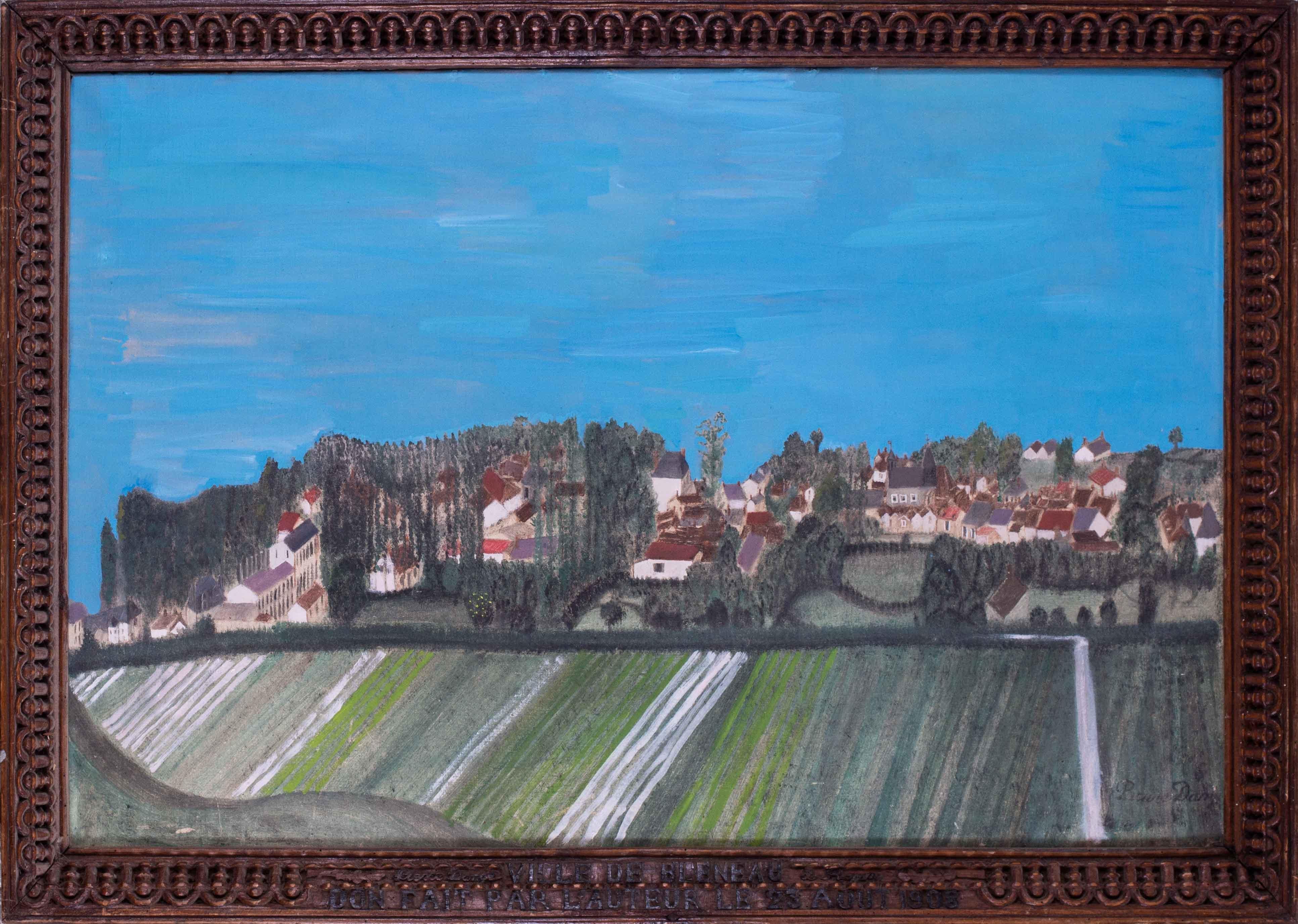 Pierre Dange Landscape Painting – Französisches Landschafts-Ölgemälde des frühen 20. Jahrhunderts von Ville de Bleneau
