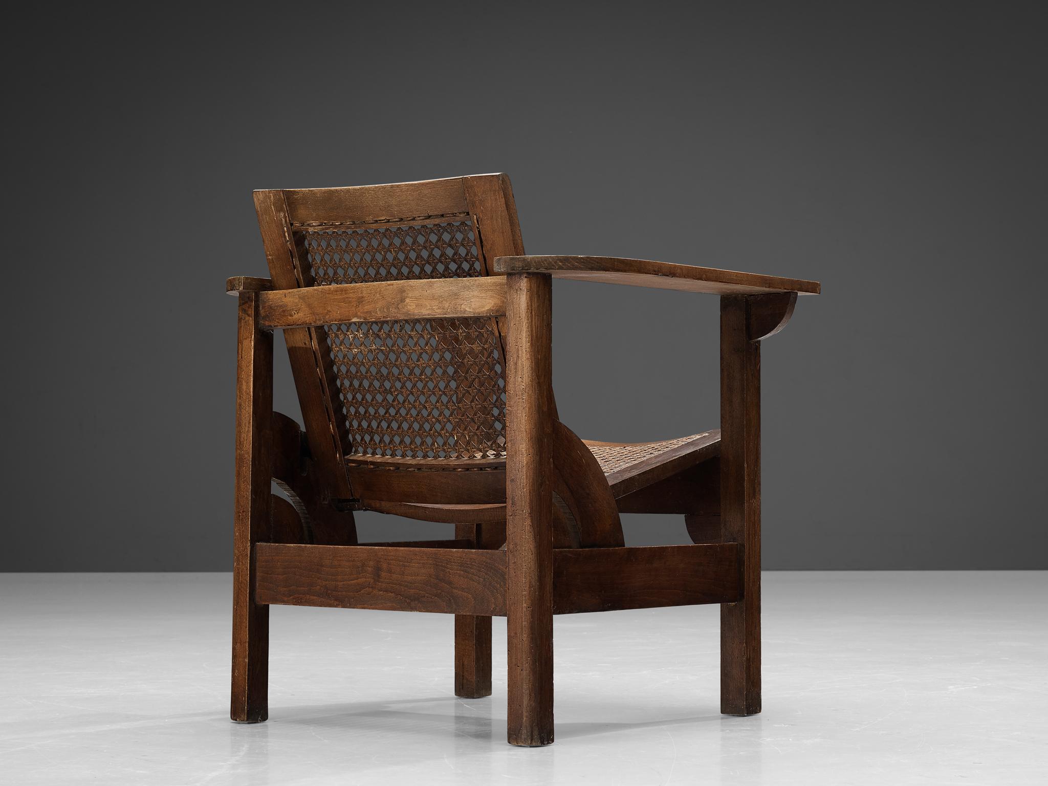 Art Deco Pierre Dariel 'Hendaye' Armchair in Dark Stained Wood and Cane