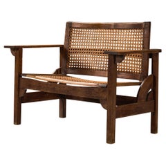 Pierre Dariel "Hendaye" Settee in Dark Stained Wood and Cane