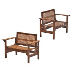 Pierre Dariel "Hendaye" Settees in Dark Stained Wood and Cane