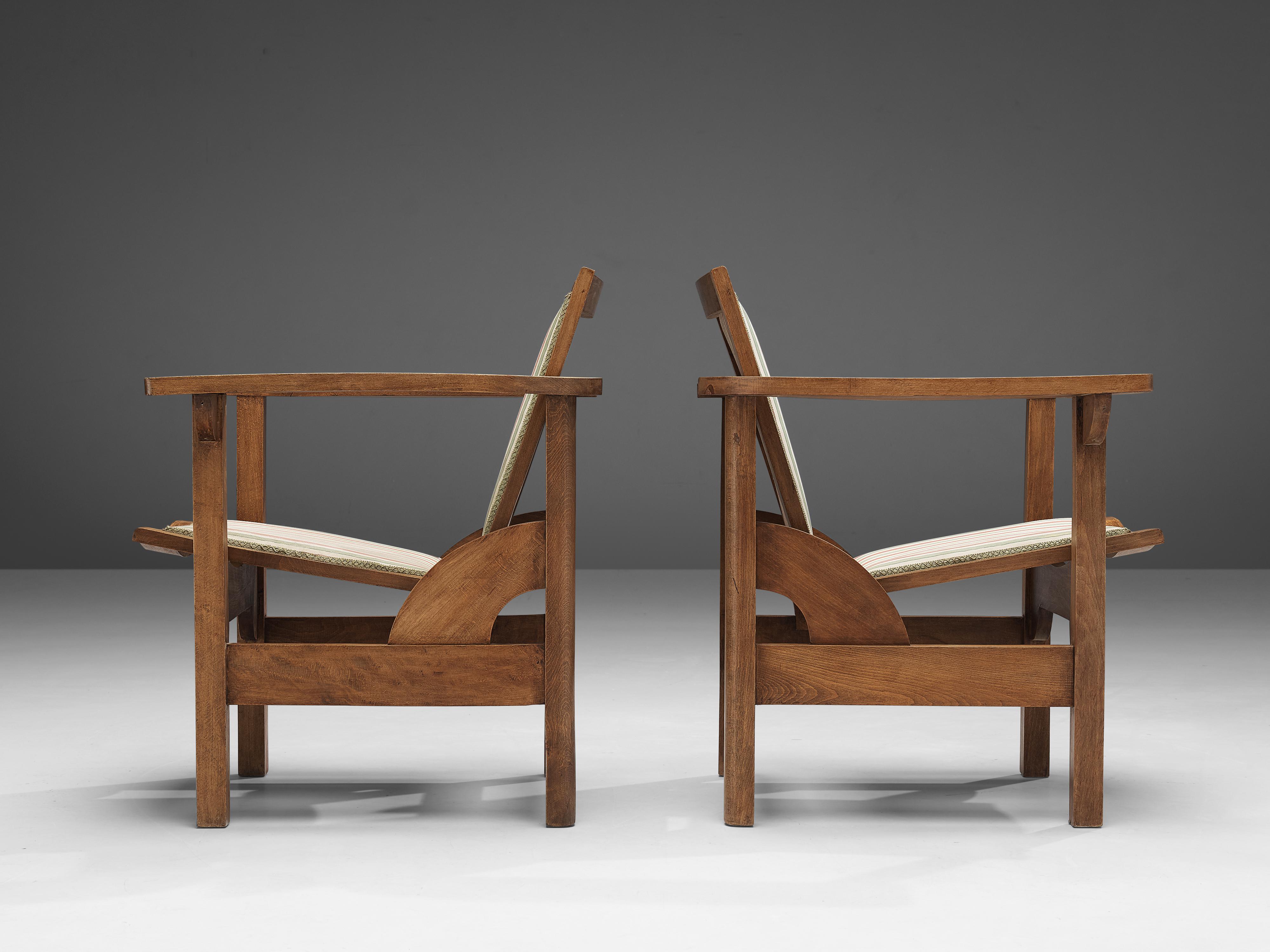 Milieu du XXe siècle Pierre Dariel Paire de fauteuils 'Hendaye' en tapisserie rayée en vente