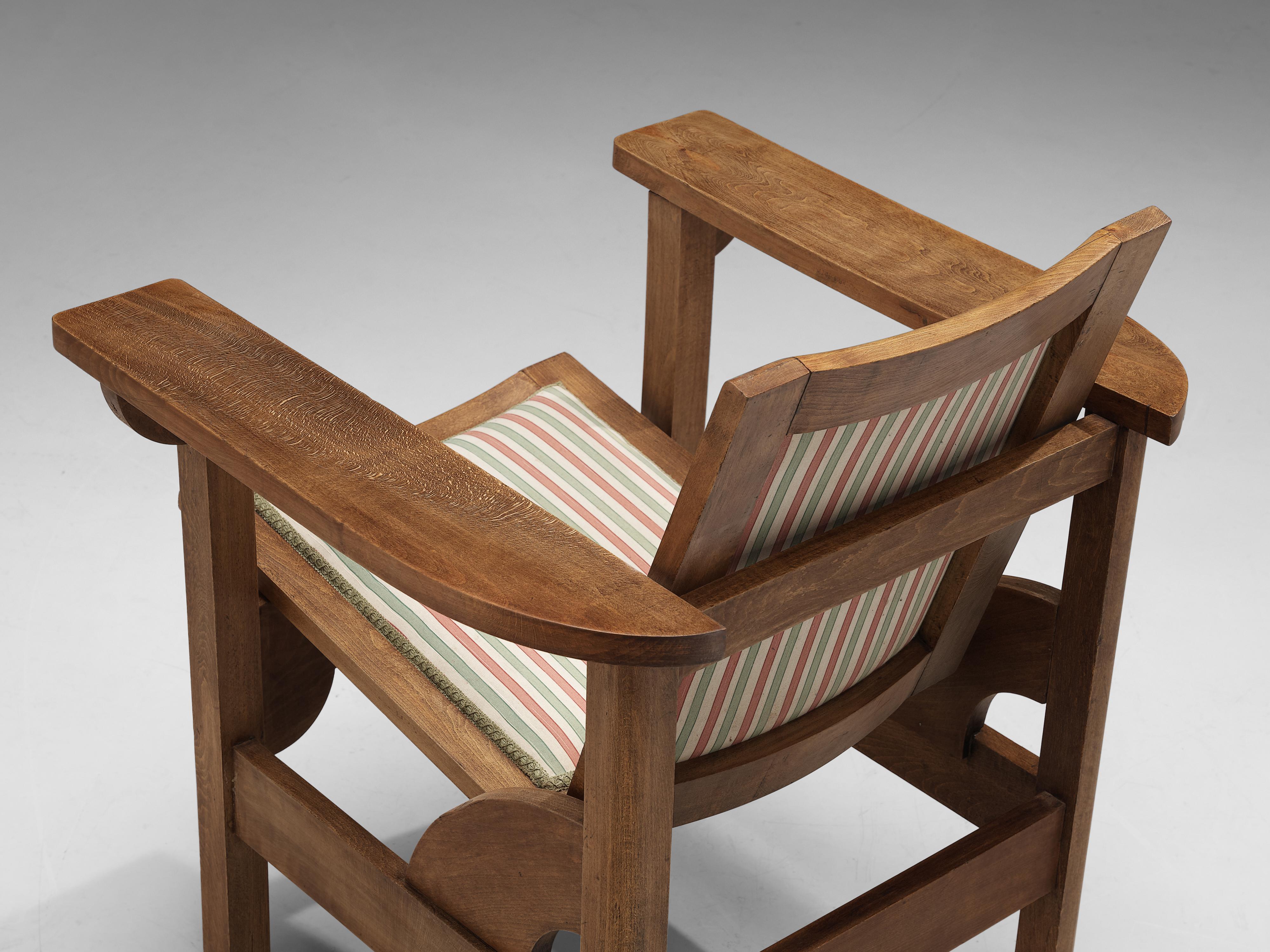 Tissu Pierre Dariel Paire de fauteuils 'Hendaye' en tapisserie rayée en vente