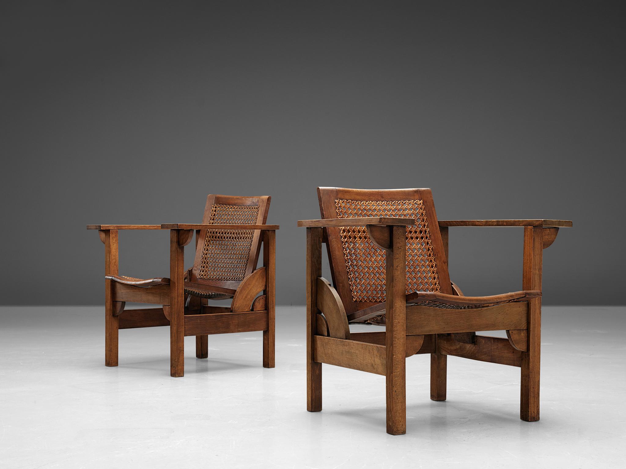 Mid-Century Modern Pierre Dariel 'Hendaye' Armchairs in Wood and Cane For Sale