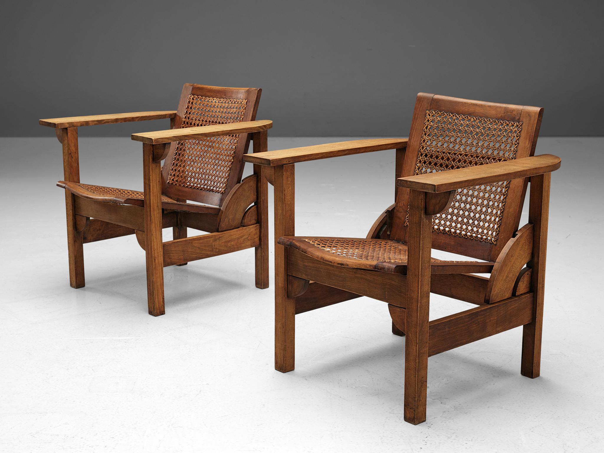 Mid-20th Century Pierre Dariel 'Hendaye' Armchairs in Wood and Cane For Sale