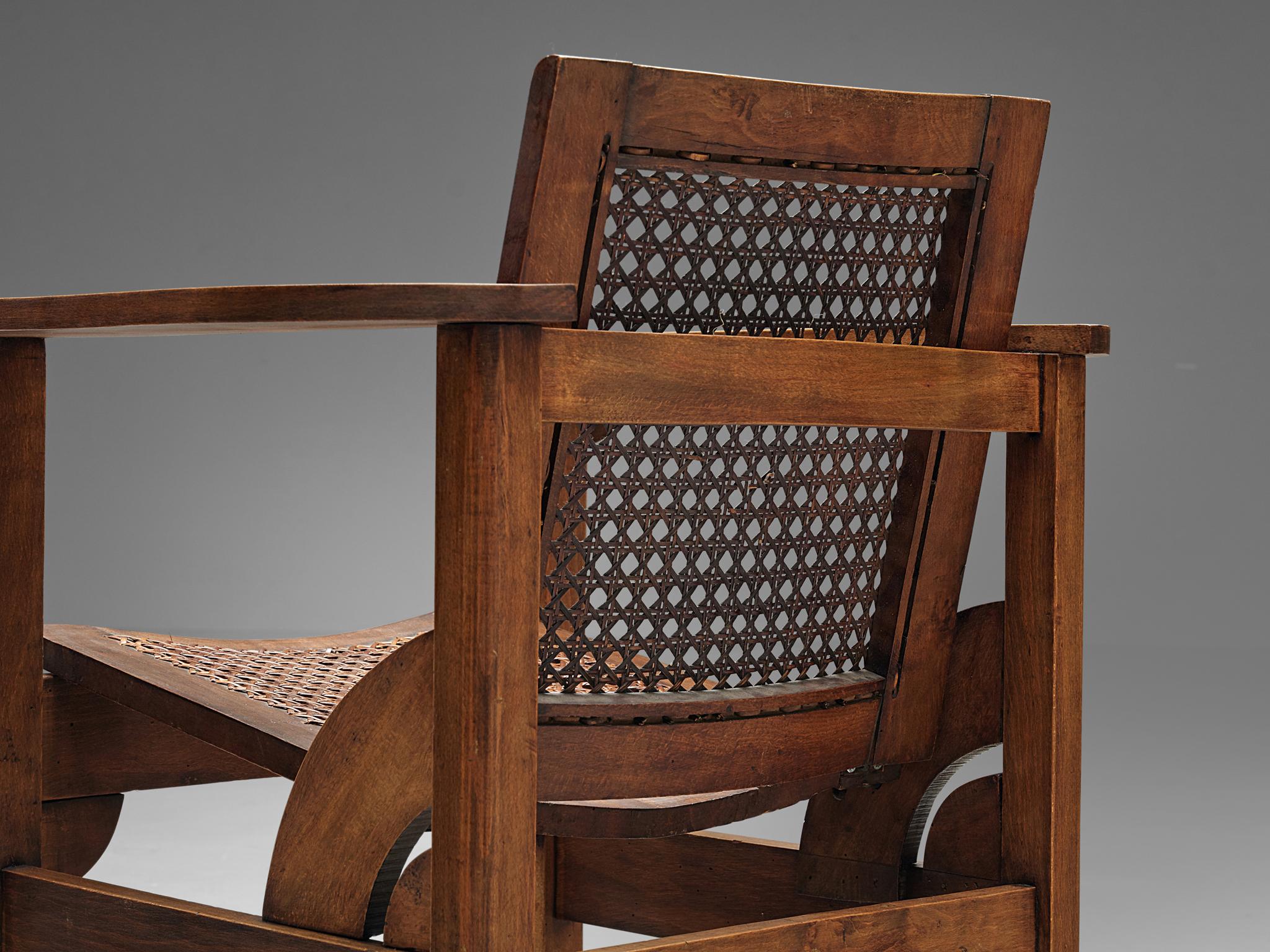 Sessel „Hendaye“ von Pierre Dariel aus Holz und Schilfrohr (Gehstock) im Angebot
