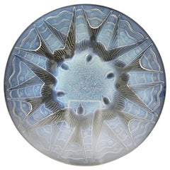Pierre D'Avesn Art Deco Blue Opalescent Swallows Glass Charger