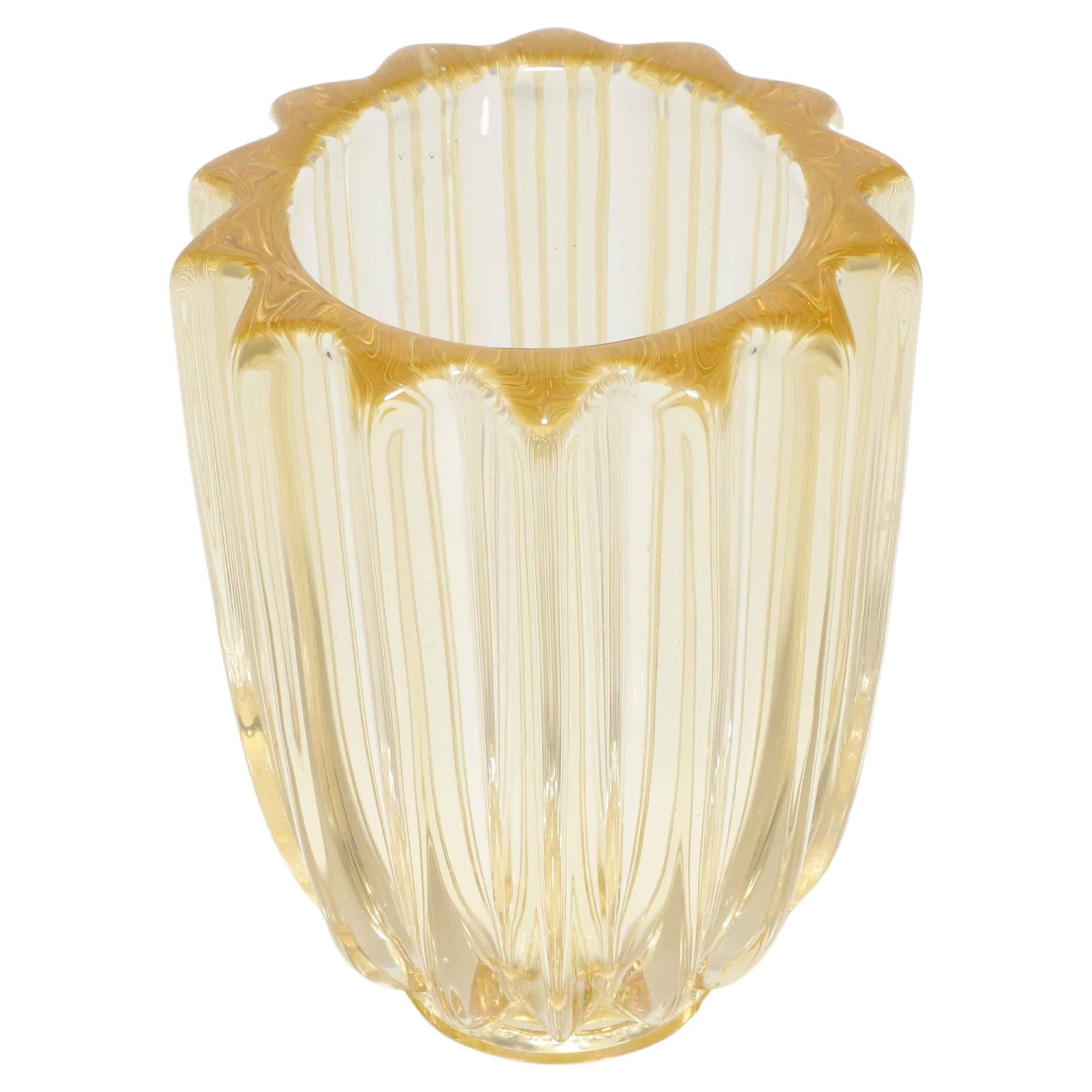 Pierre D'Avesn Art Deco Vase in Yellow Art Glass For Sale