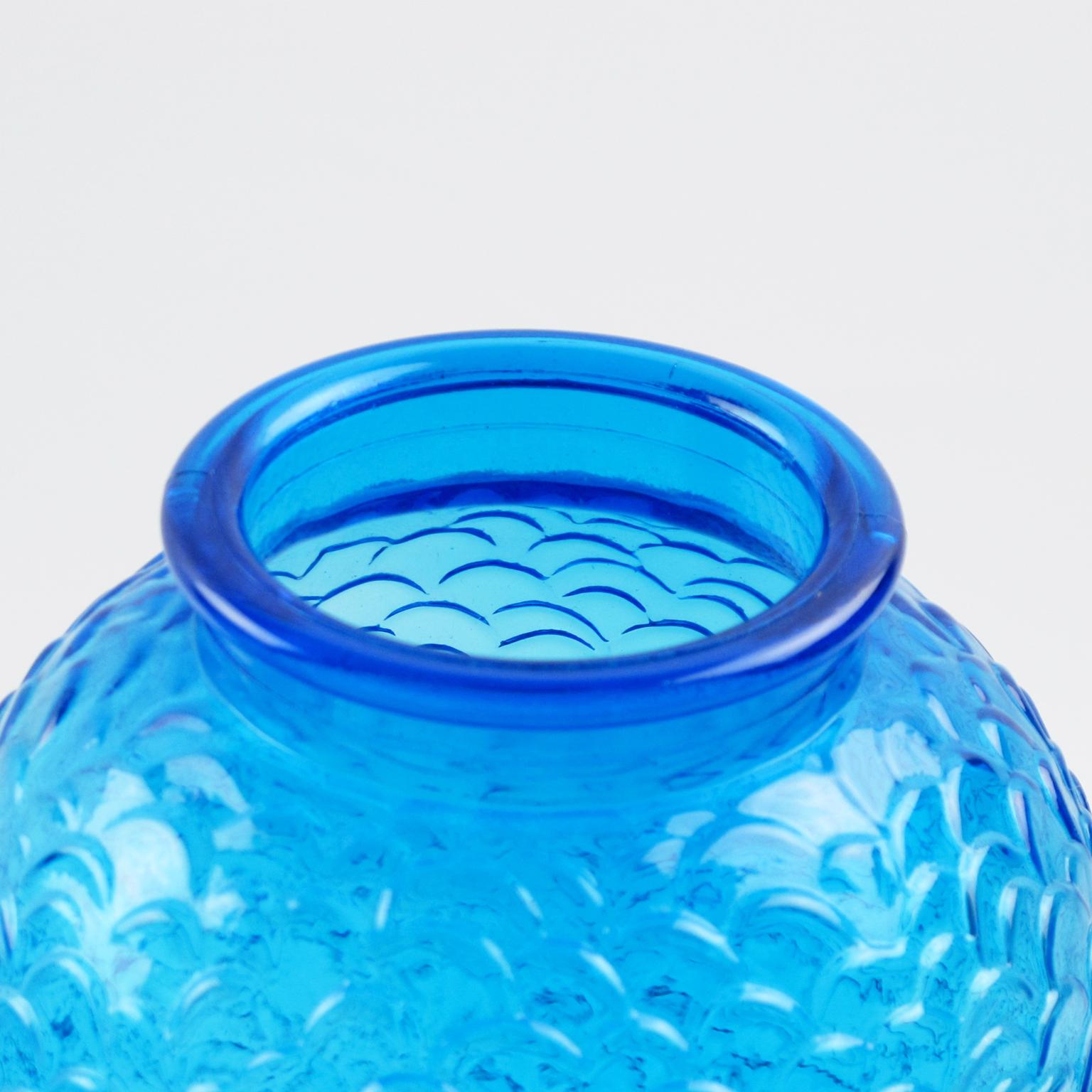 French Pierre D'Avesn for Choisy-le-Roi Blue Molded Glass Vase, a pair