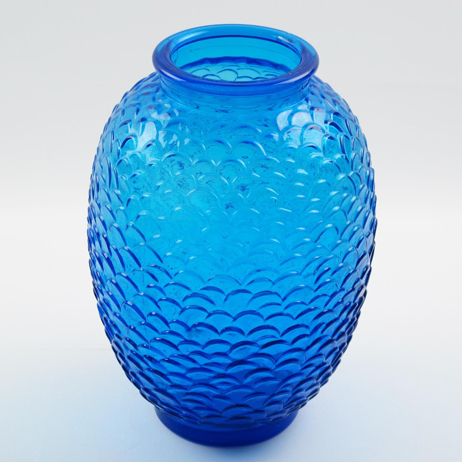 Pierre D'Avesn for Choisy-le-Roi Blue Molded Glass Vase, a pair In Excellent Condition In Atlanta, GA