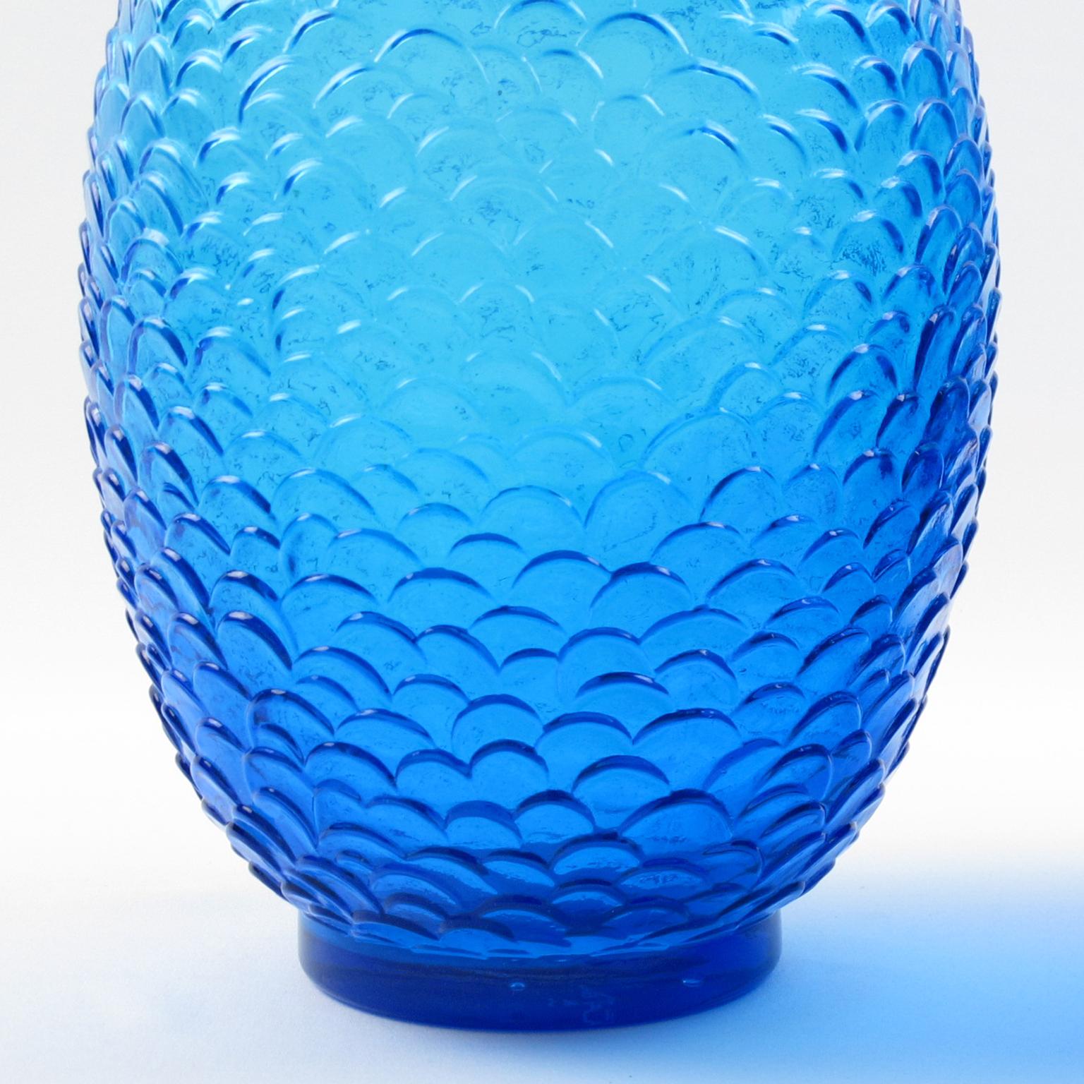 Mid-20th Century Pierre D'Avesn for Choisy-le-Roi Blue Molded Glass Vase, a pair