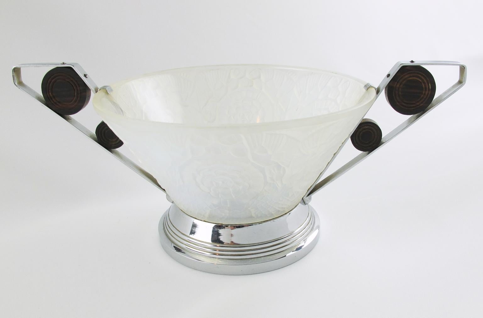 Art Déco Pierre D'Avesn per Choisy-le-Roi Francia, Centrotavola con ciotola in vetro Art Deco in vendita