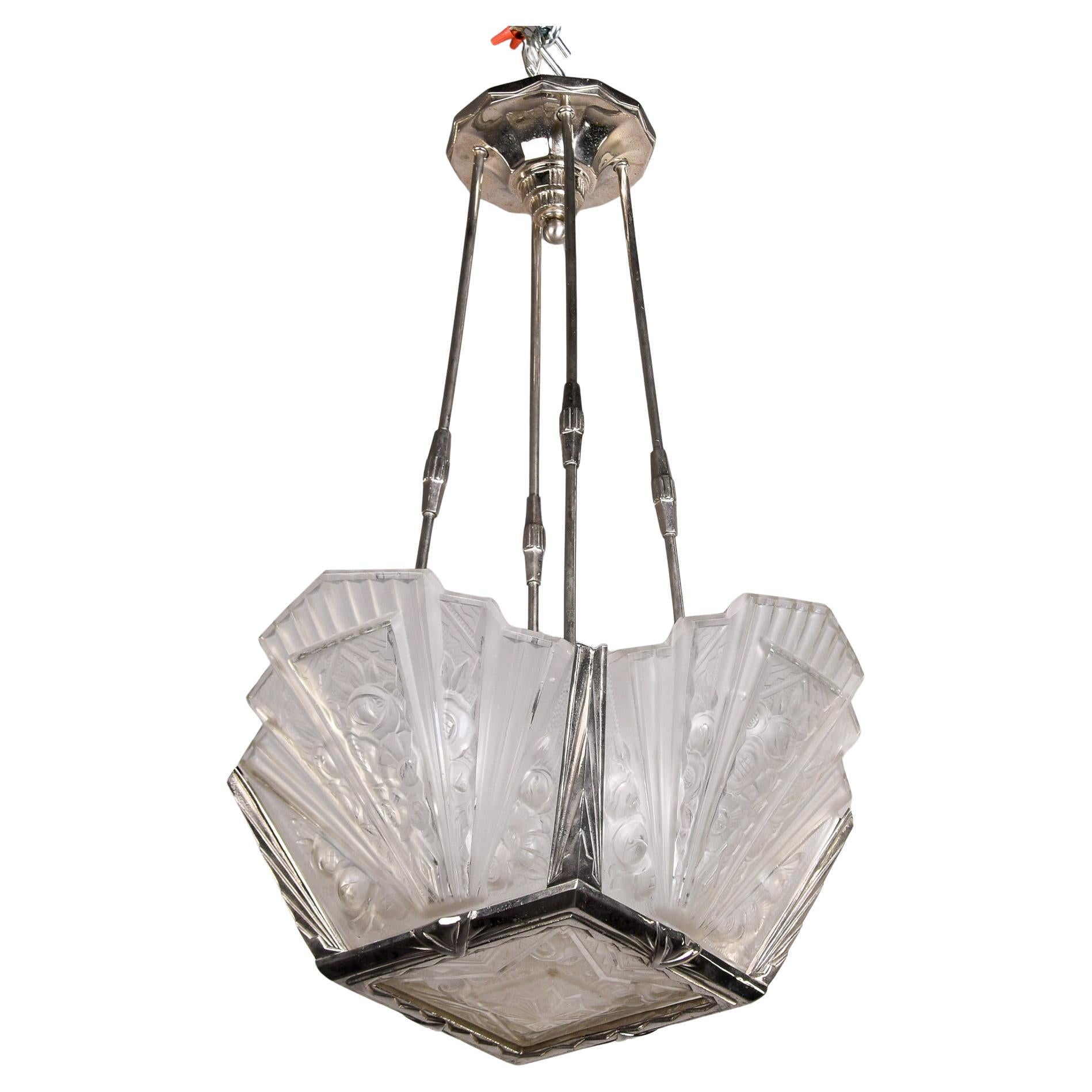 Pierre D’avesn French Art Deco Five Light Chandelier