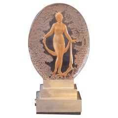 Pierre D'Avesn Illuminated Oval Glass with a Nude Dancer Surrounded by Flowers