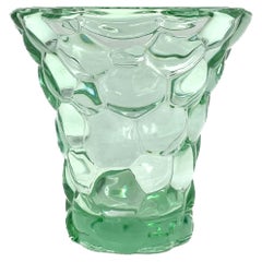Pierre D'Avesn, Water green "Honeycomb" crystal vase, France 1930s