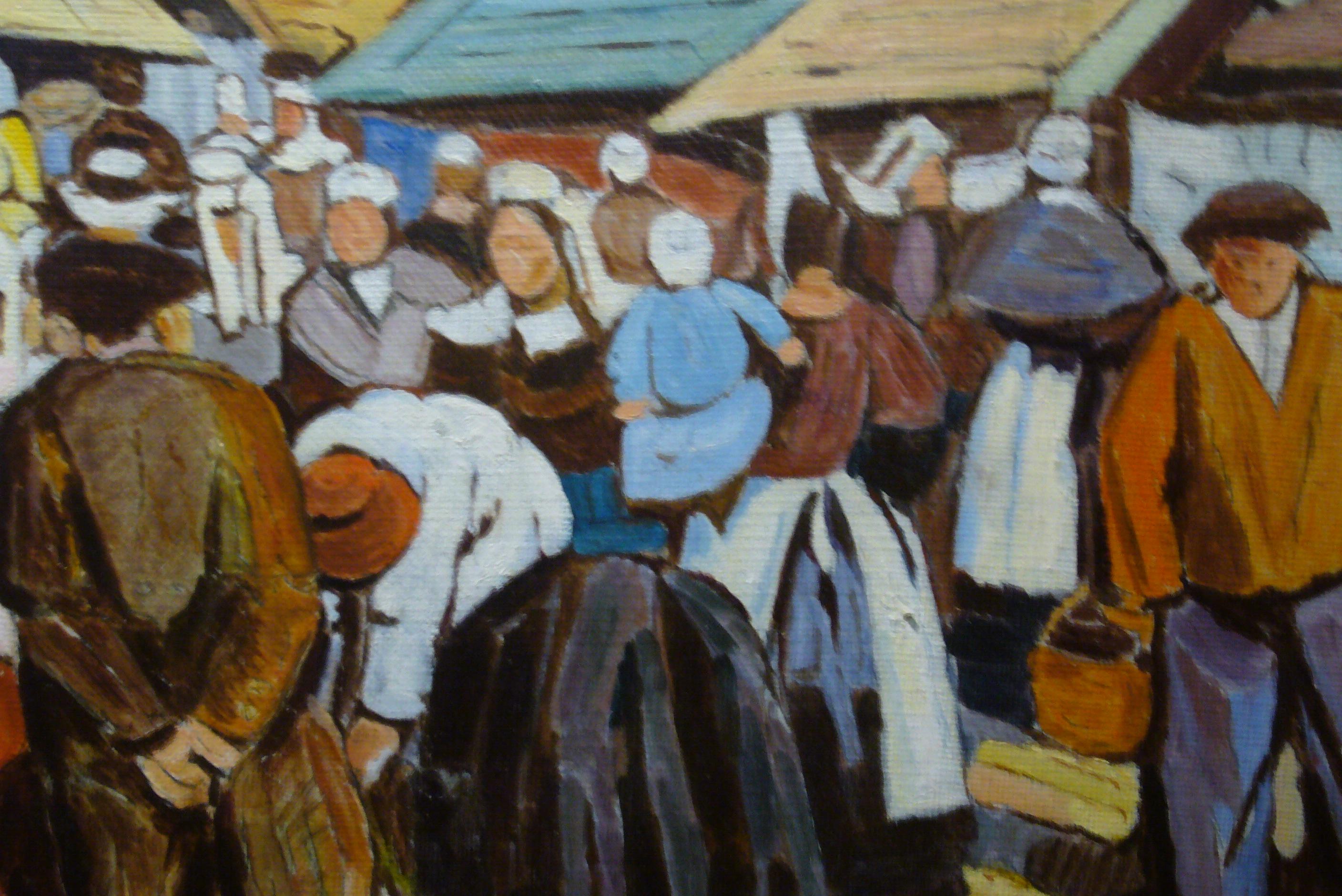The breton market - Post-Impressionist Painting by Pierre de Bealy