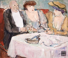 Chez Maxim's - Post Impressionist Oil Figures in Interior by Pierre de Belay