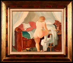 Le Coucher - Post Impressionist Nude in Interior Oil Painting by Pierre de Belay