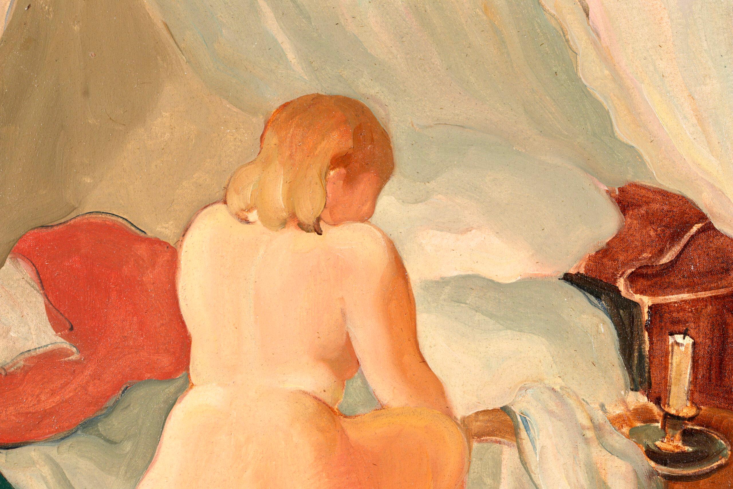 Le Coucher - Pintura al óleo postimpresionista Desnudo en interior de Pierre de Belay en venta 2