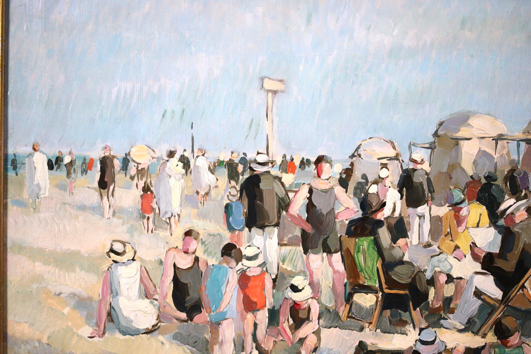 At the Beach - Post Impressionist Oil, Figures in Landscape by Pierre de Belay For Sale 1