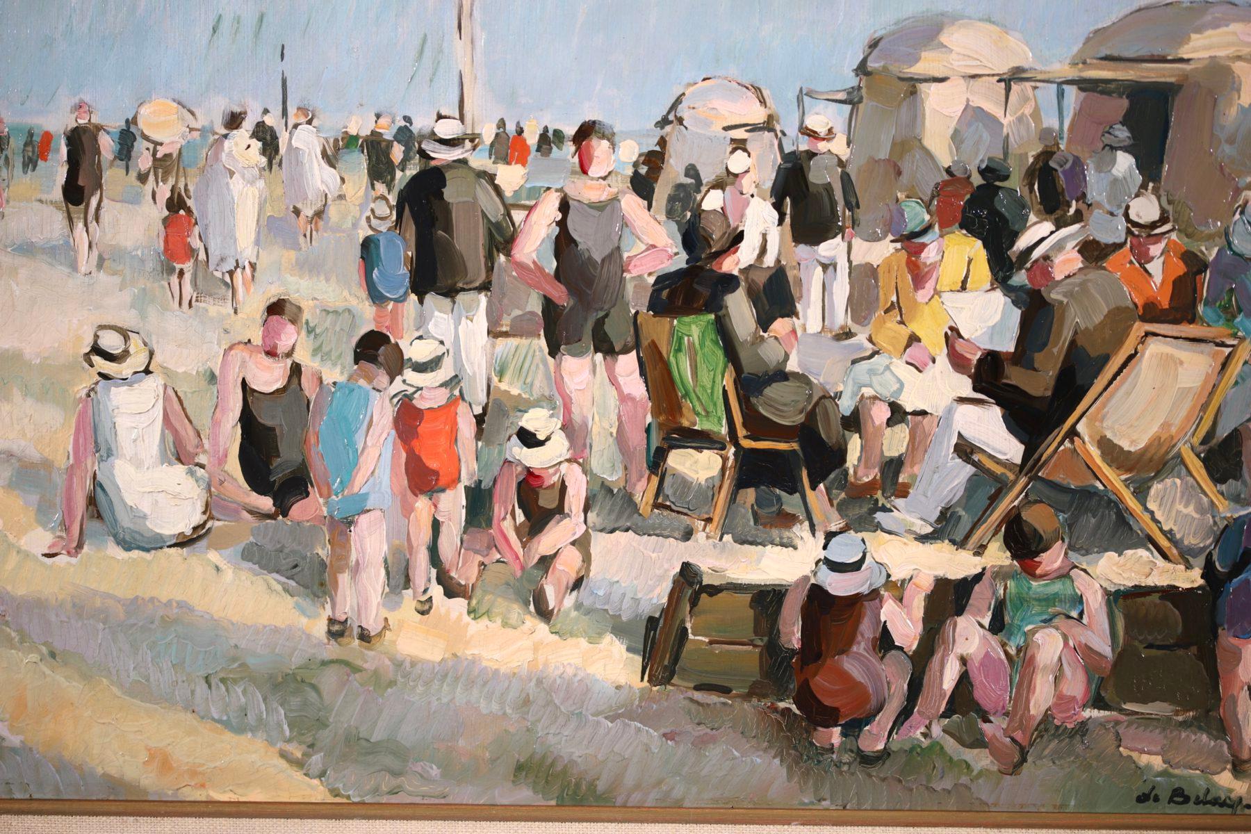 At the Beach - Post Impressionist Oil, Figures in Landscape by Pierre de Belay For Sale 5