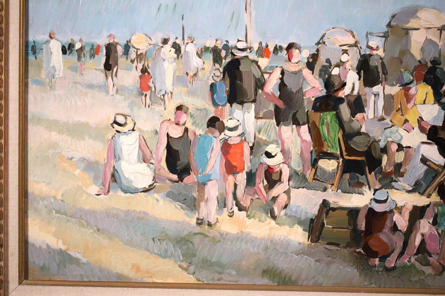 At the Beach - Post Impressionist Oil, Figures in Landscape by Pierre de Belay For Sale 6