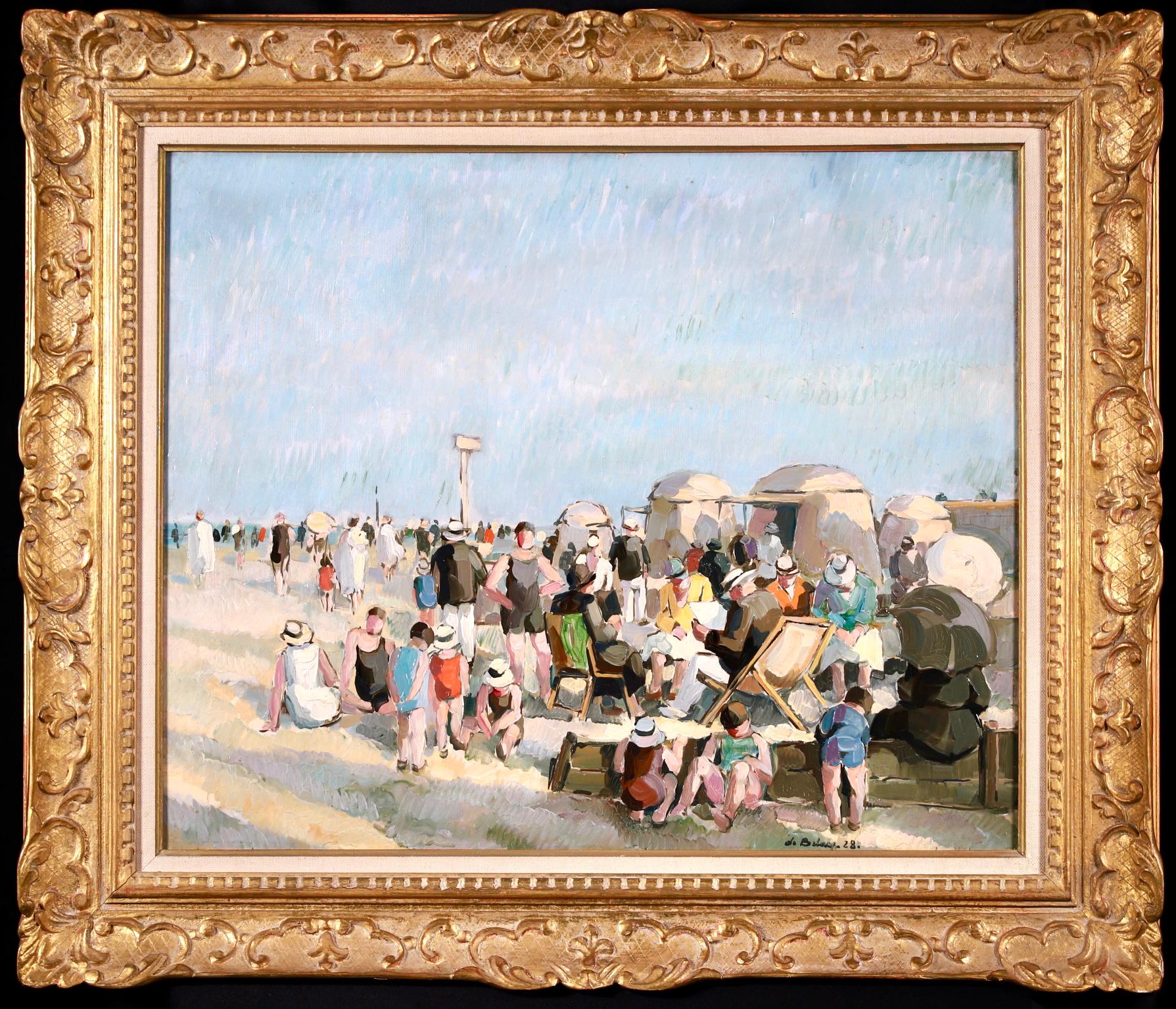 At the Beach - Post Impressionist Oil, Figures in Landscape by Pierre de Belay