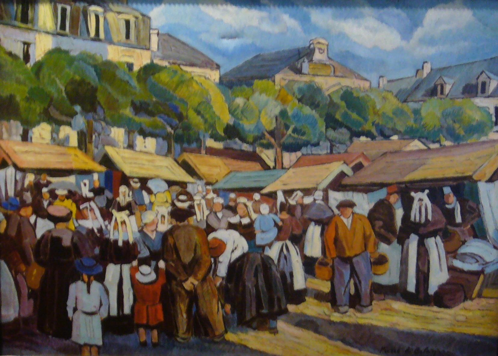 Pierre de Belay Figurative Painting - The breton market - oil on canvas, 42x58 cm., framed