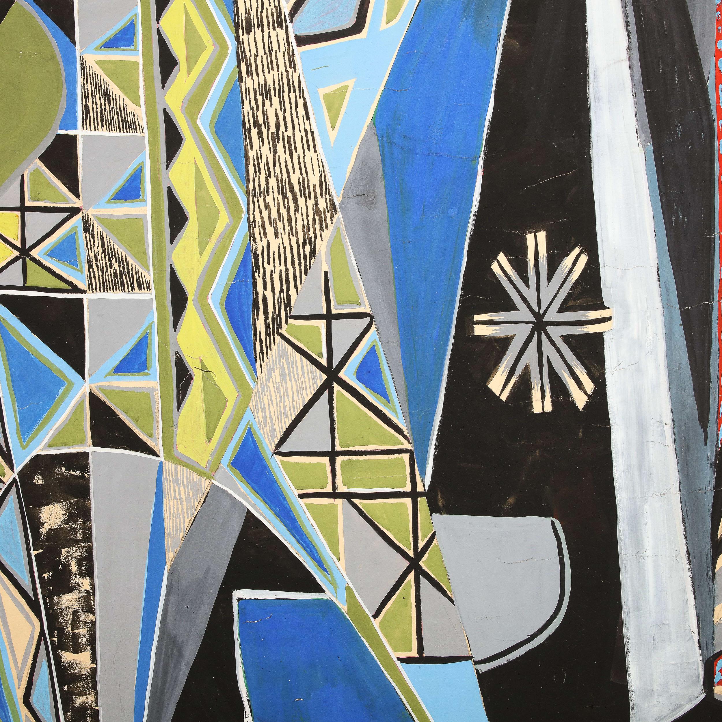 Mural in Gouache on Canvas of Draped Performers on Abstracted Symbolic Stage 4