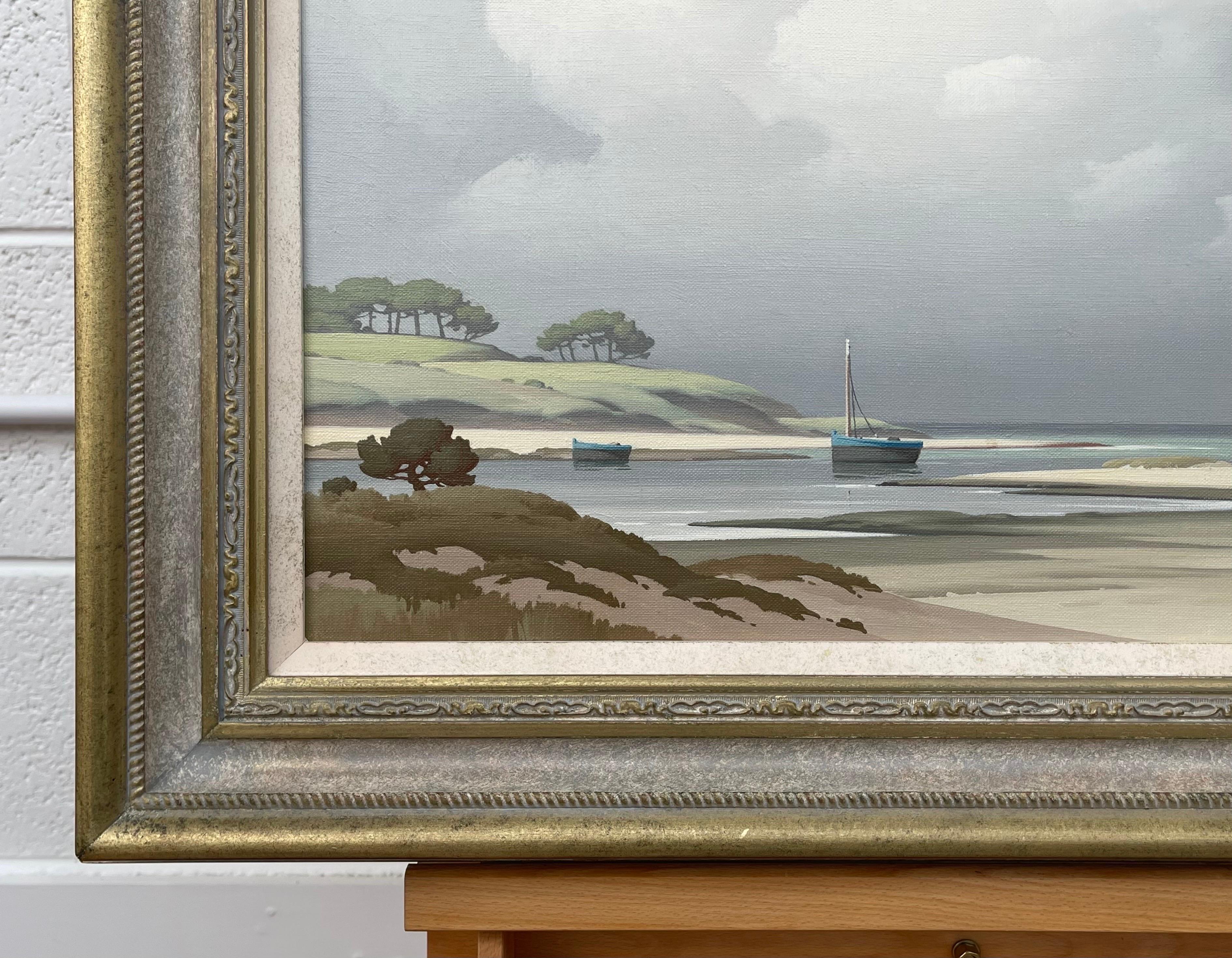 Coastal Seascape Landscape Painting with Boats by 20th Century French Artist For Sale 4