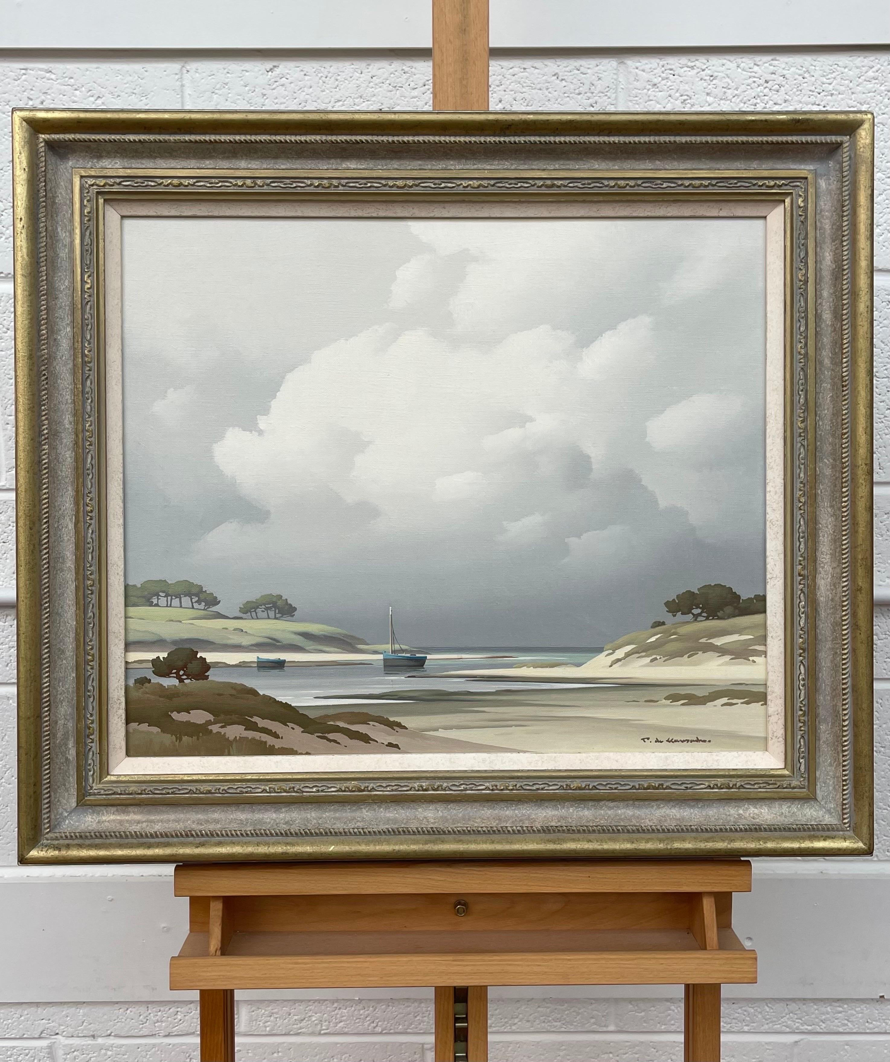 Coastal Seascape Landscape Painting with Boats by 20th Century French Artist, Pierre de Clausade (1910-1976). 
Oil on canvas, Signed on the lower right, Titled 
