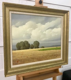 Wheat Fields and Poppies with Clouds Landscape Oil Painting by French Artist