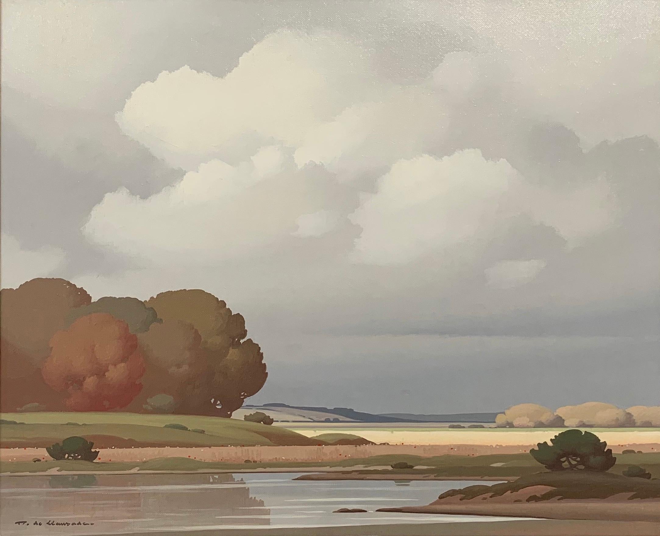 La Mare:: Nivre:: Frankreich:: Nachkriegszeit:: Französische Flusslandschaft:: Ölgemälde – Painting von Pierre de Clausade