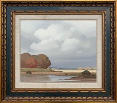 Peinture à l'huile - Paysage de rivière française d'après-guerre:: La Mare Nivre:: France:: 20e siècle