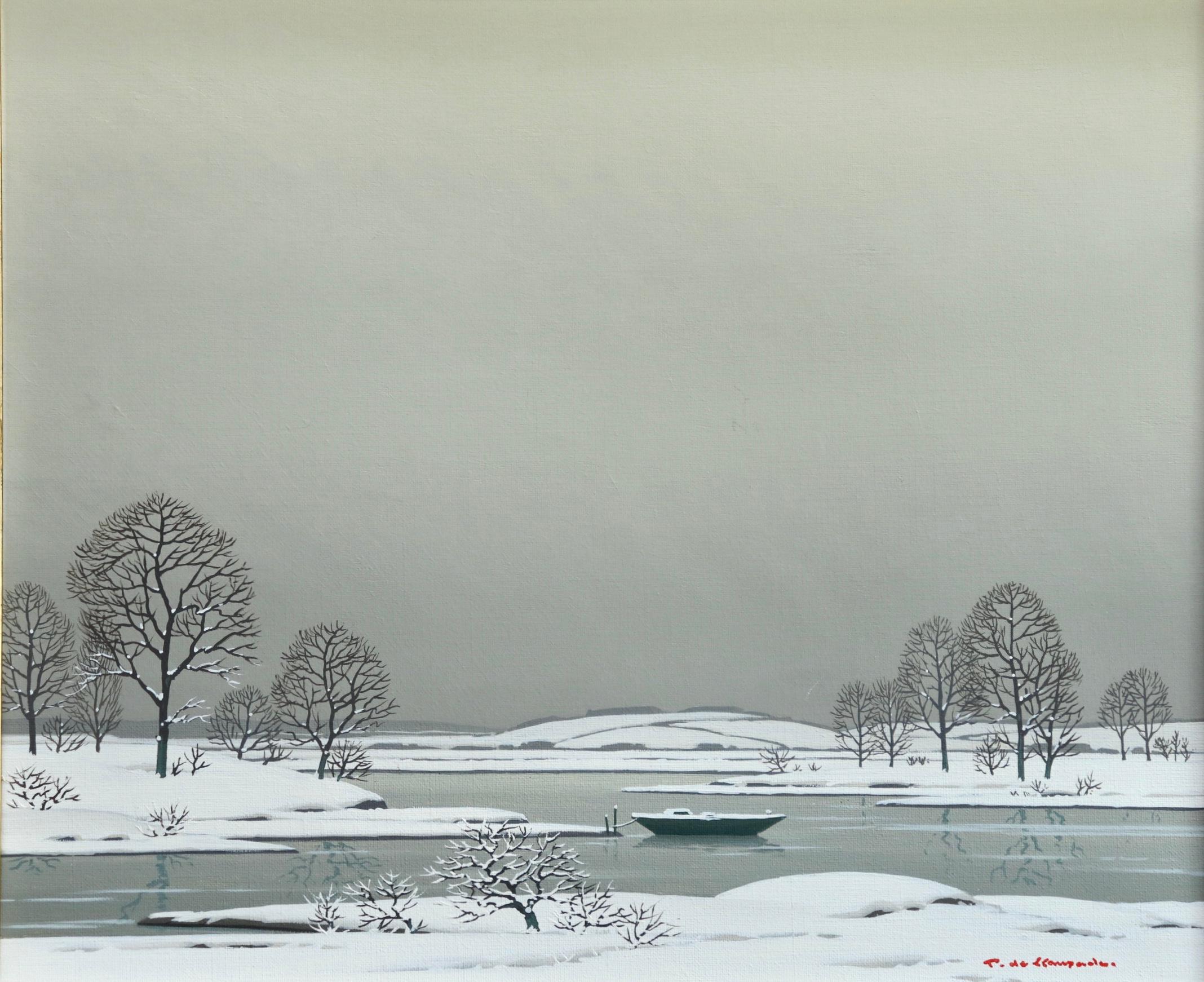 Snow on the Loire - Oil on canvas - beautiful french winter landscape 1