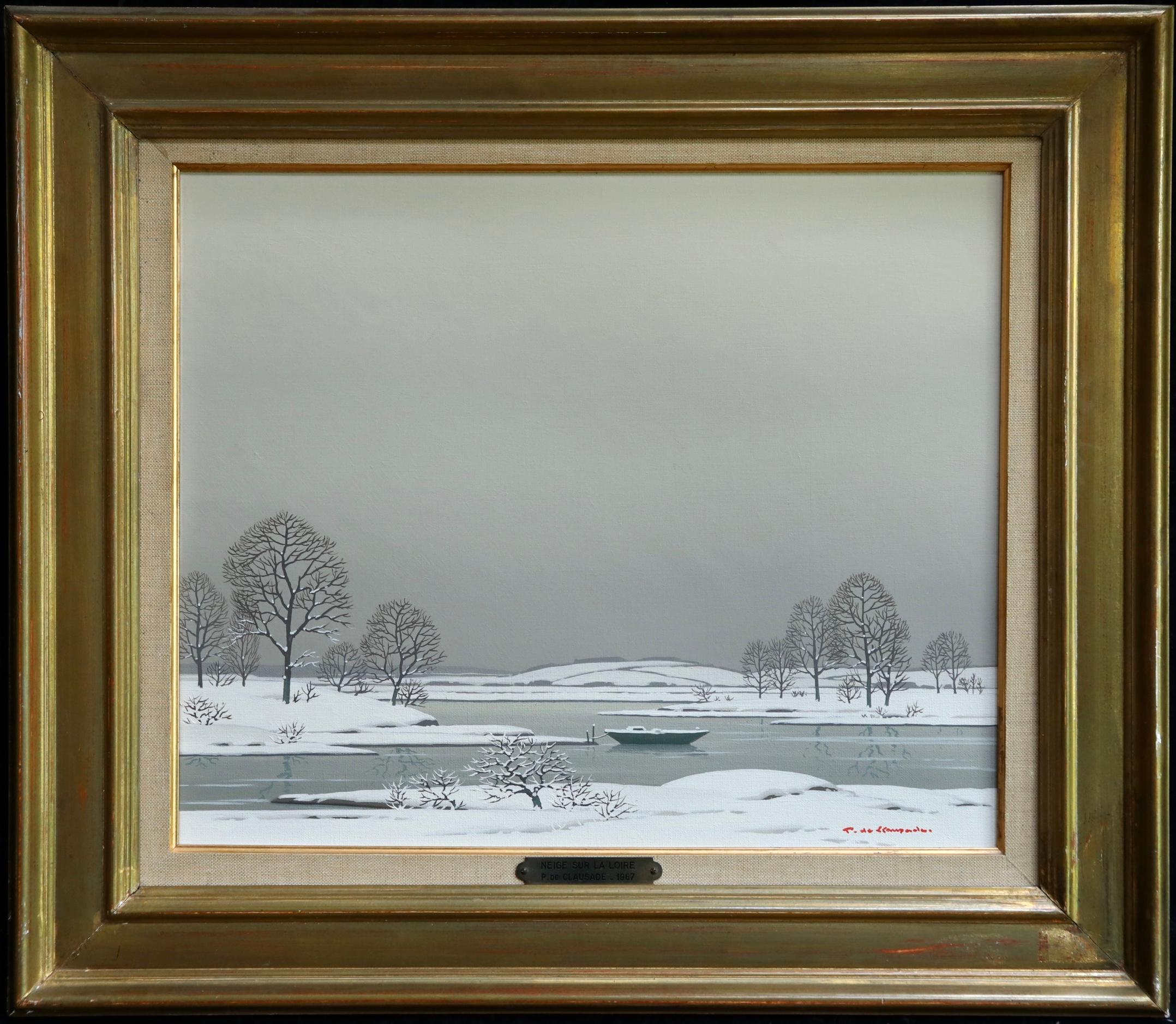 Pierre de Clausade Landscape Painting - Snow on the Loire - Oil on canvas - beautiful french winter landscape