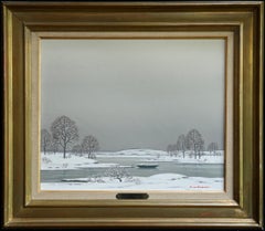 Vintage Snow on the Loire - Oil on canvas - beautiful french winter landscape