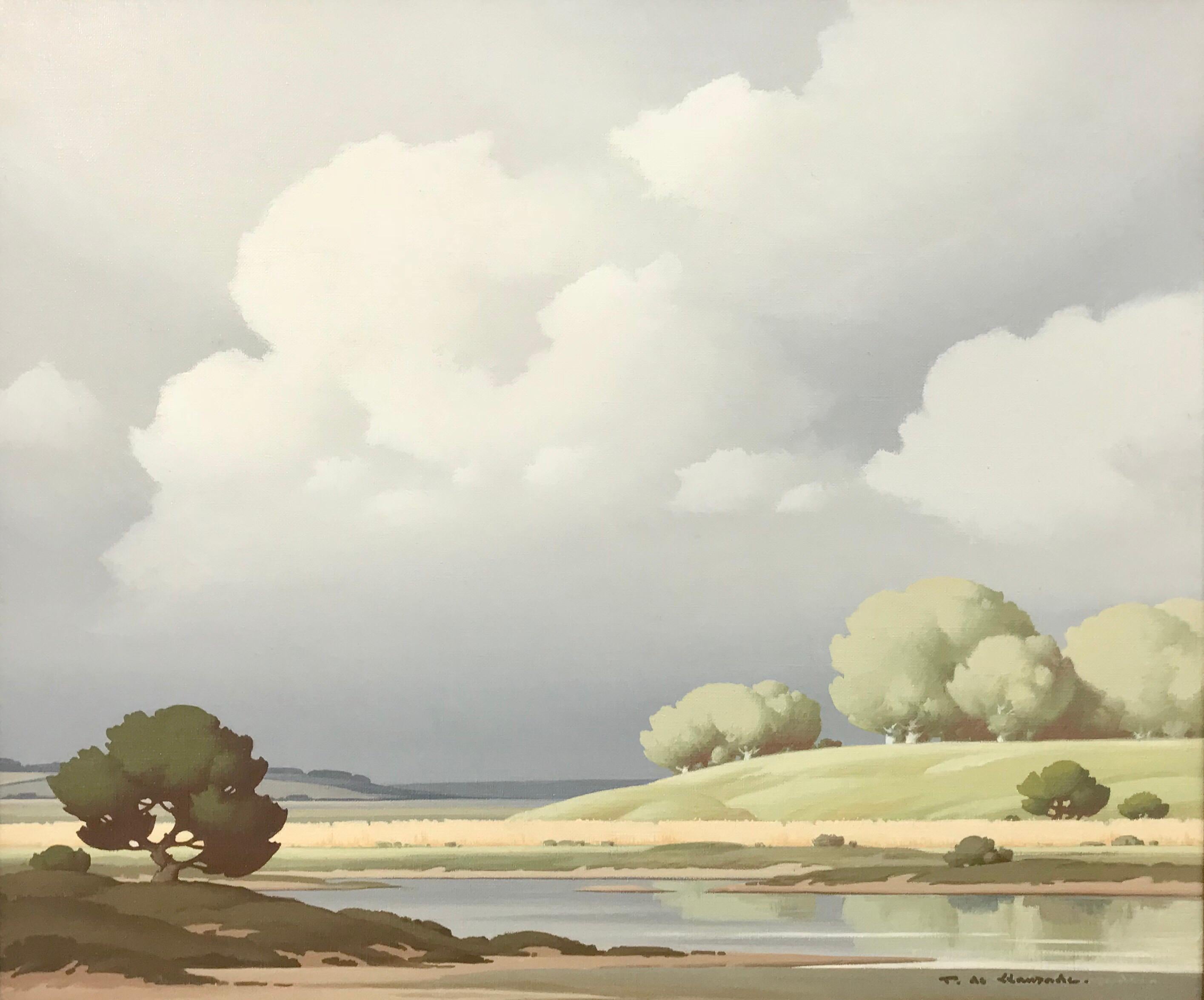 Pierre de Clausade Figurative Painting - Vue sur la Loire France 20th Century Painting by French River Landscape Artist