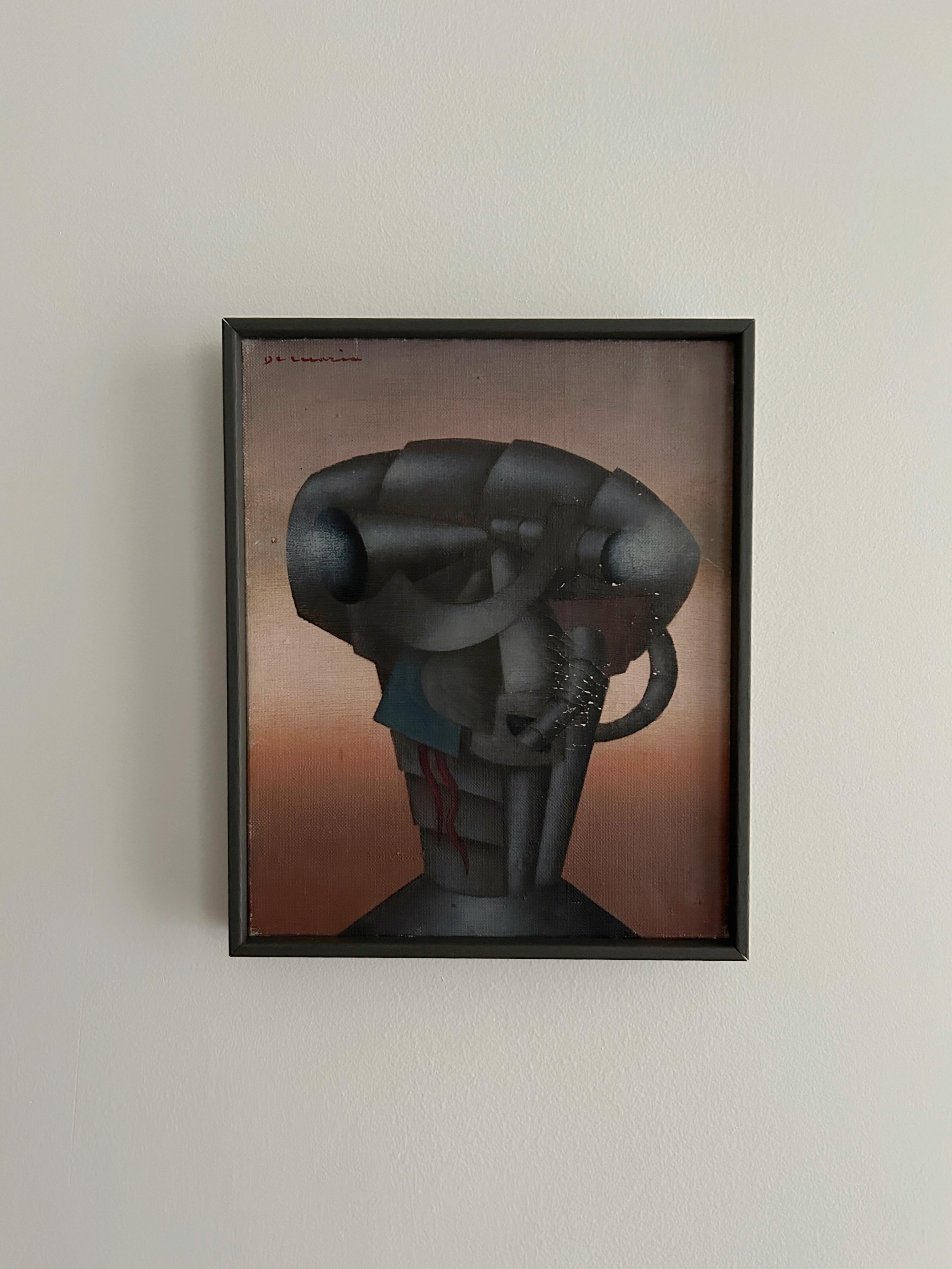 Homme d'armes, 1968, olio su tela - Figurative Painting Beige di Pierre DE MARIA