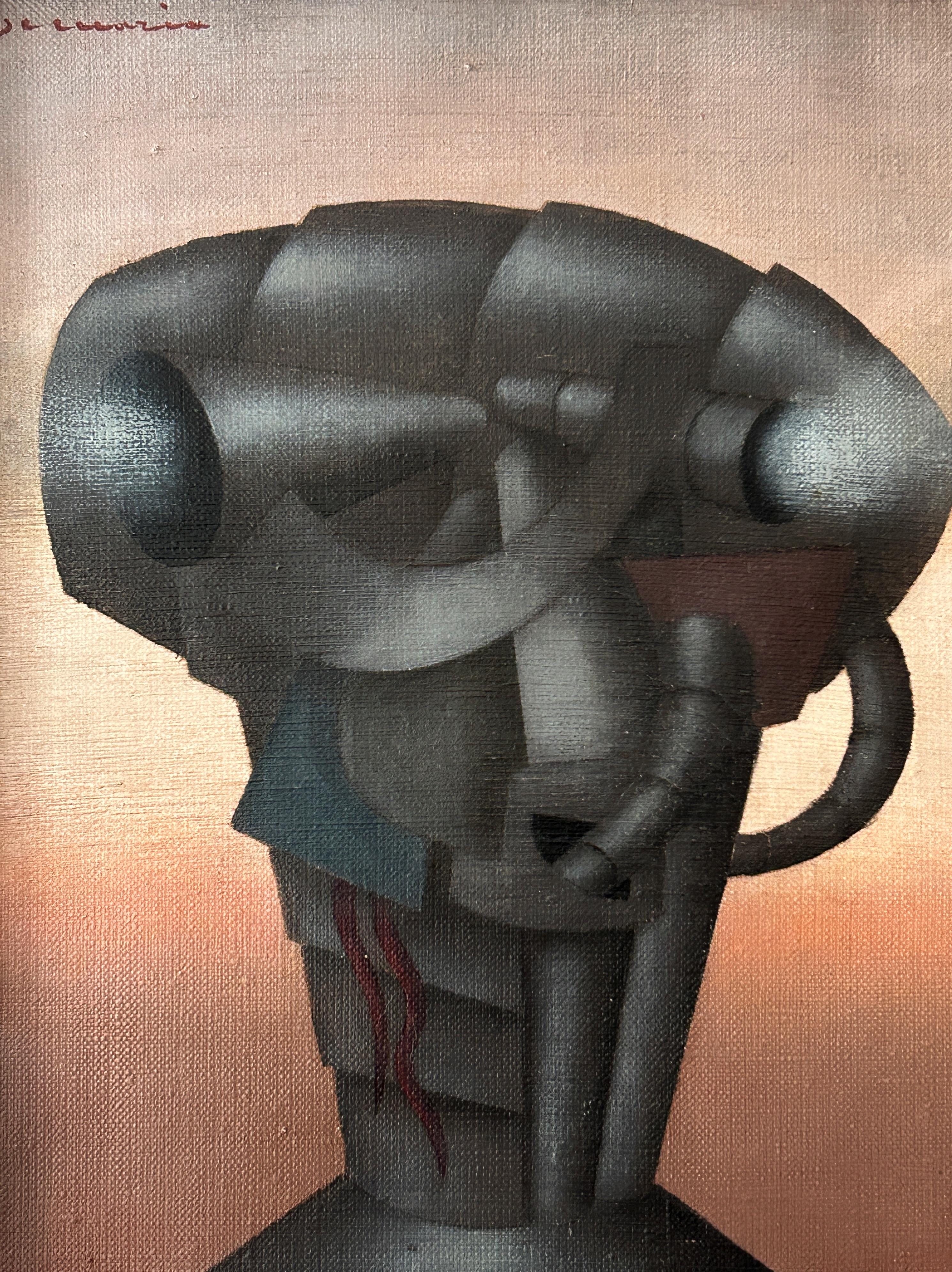 Homme d'armes, 1968, oil on canvas - Beige Figurative Painting by Pierre DE MARIA