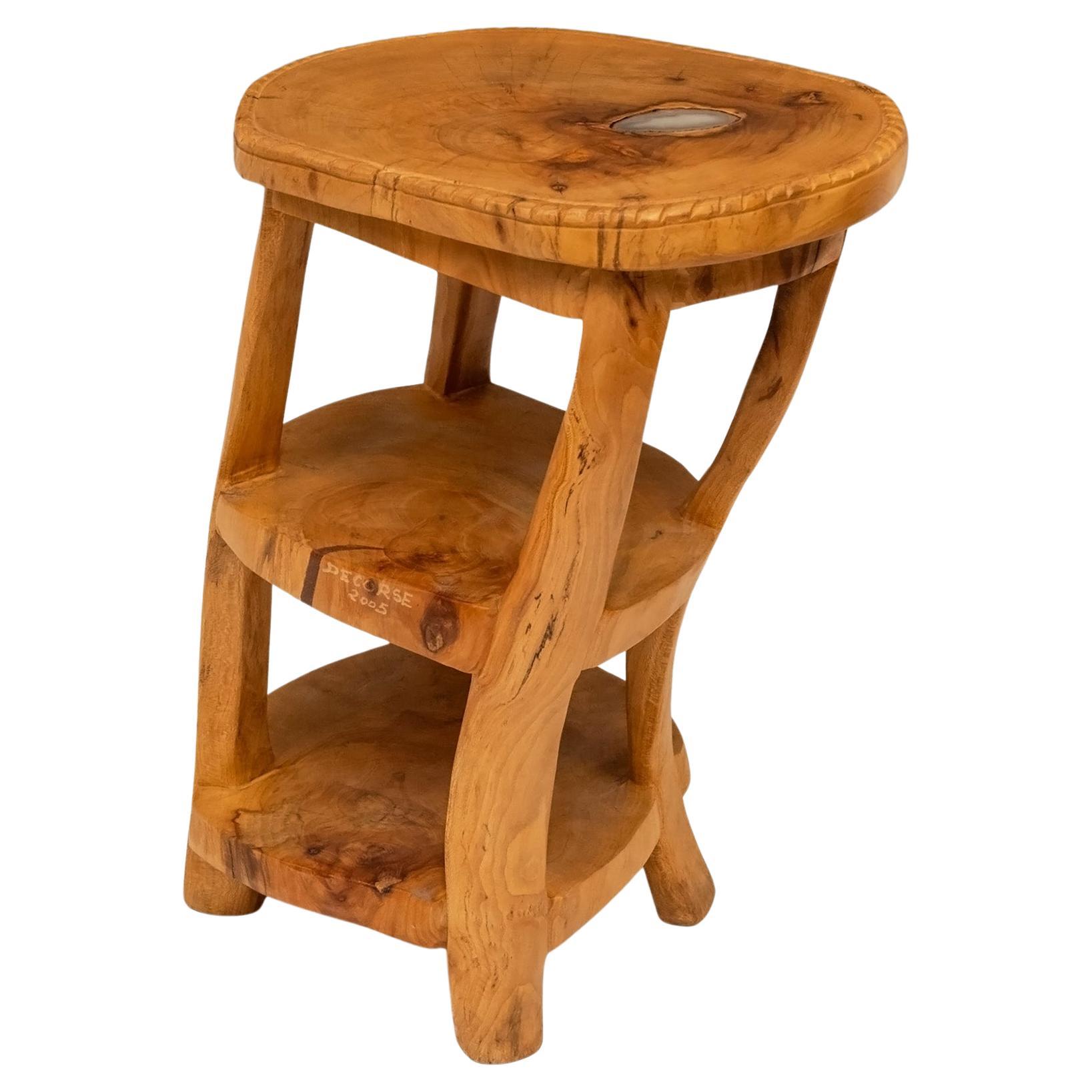 Pierre Decorse Organic Sculptural Olive Wood 
Agate Side Table 2005 For Sale