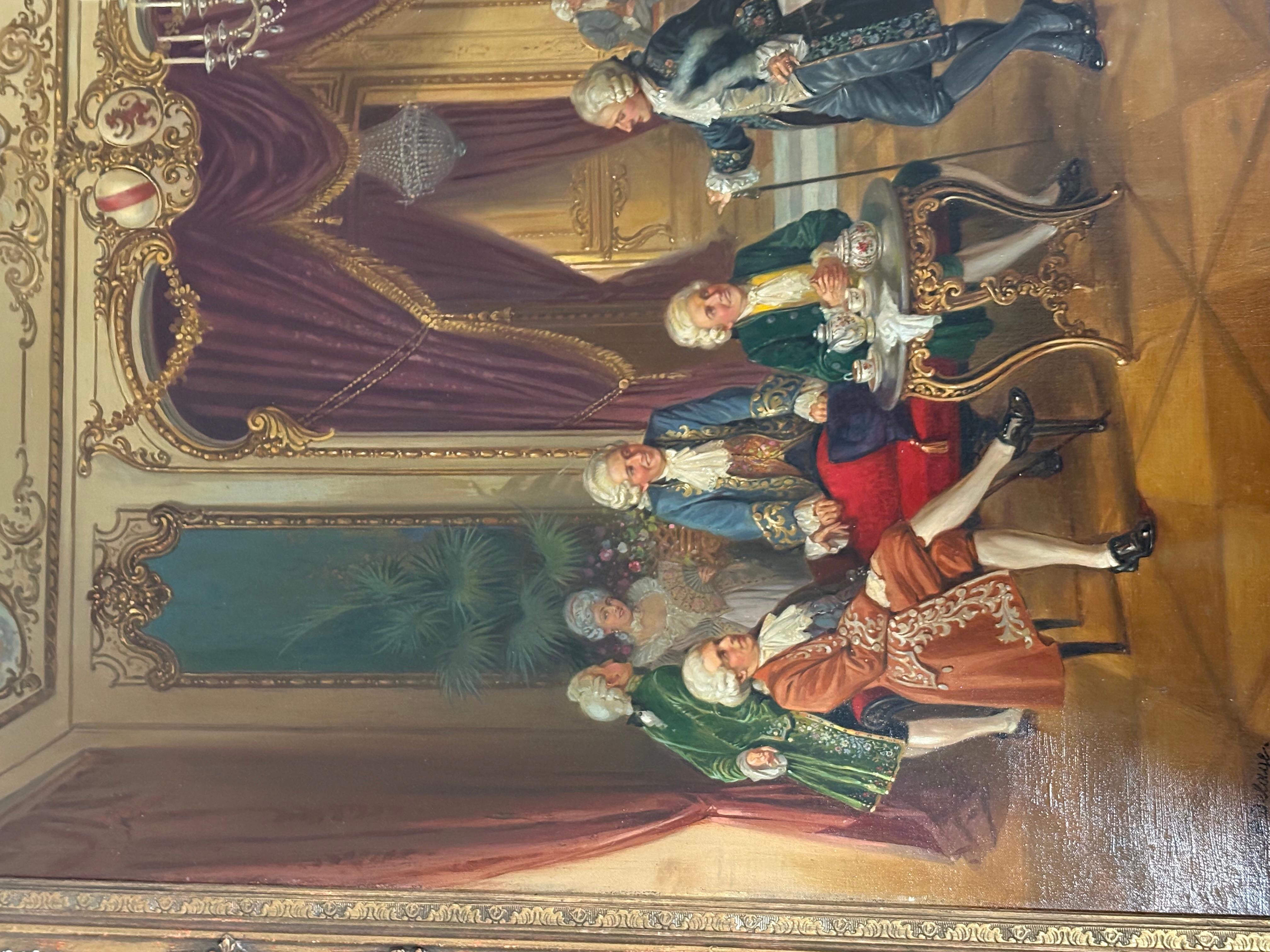 Pierre Delage original oil painting on canvas “local news”. Painting is in good condition. Frame needs to be restored or reframed. Measures 35x30