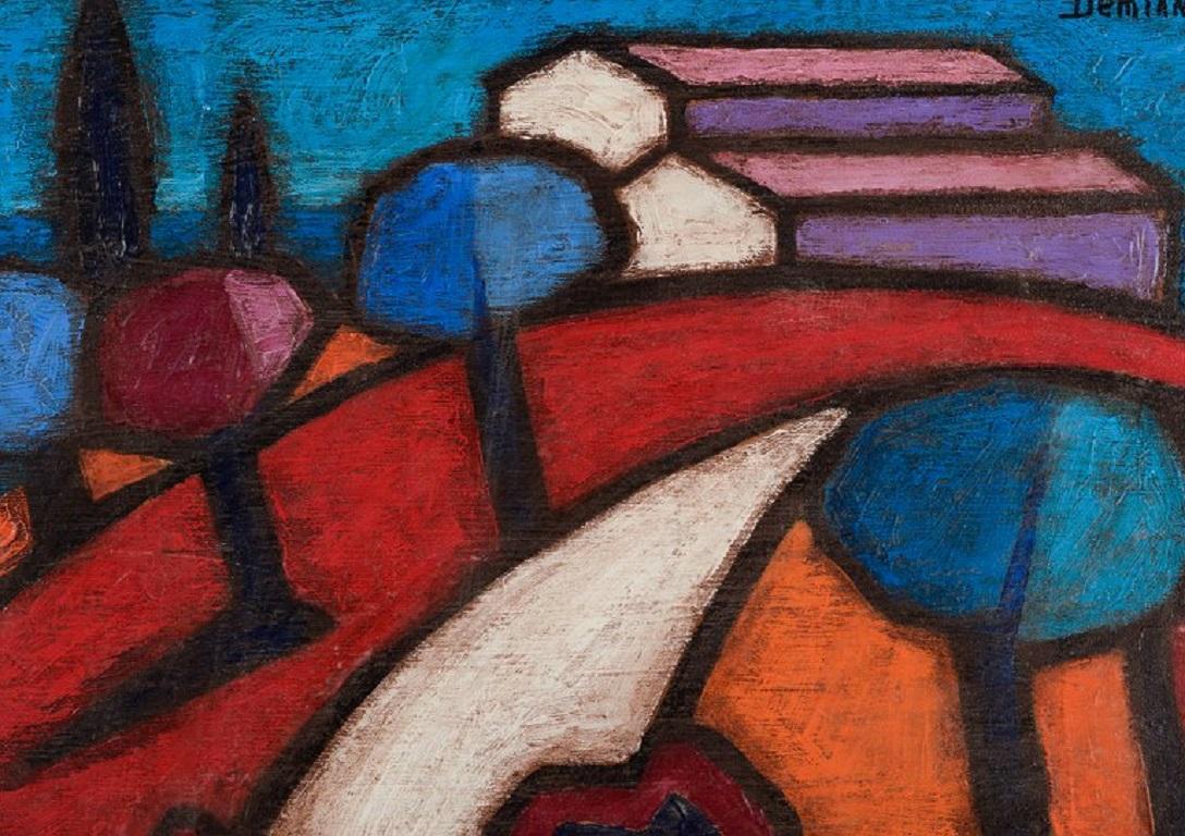Francese Pierre Demianoff, Artista francese, Paesaggio astratto, Olio su tela